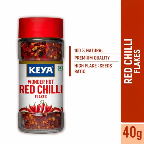Image of Keya Red Chilli Flakes | Dry Red Chilli Flakes Seasonings | Aromatic Spicy Dried Pizza Pasta Seasoning | Zero added Colours, Fillers, Additives & Preservatives | 100% Natural | 40gm