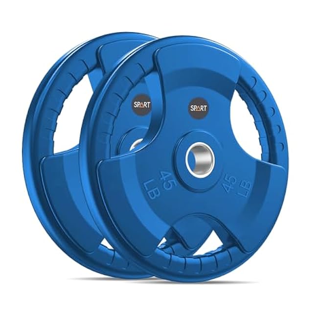 SPART 2-Inch Color Rubber Coated Olympic Grip Plate in Pairs or Single for Strength Training, Weightlifting and Bodybuilding, Solid Cast Iron Weight Plates for Barbell, 2.5LB/5LB/10LB/25LB/35LB/45LB, Two Years Warranty