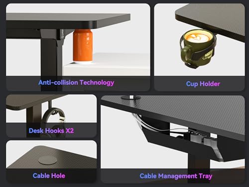Image of WALKINGDESK 63x55 Inches Reversible L Shaped Standing Desk, Height Adjustable With Cup Holder, Electric Corner Computer Workstation, Sit Stand up Home Office, Ergonomic Gaming, Black