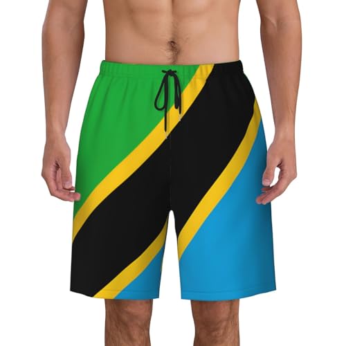 Tanzania Flag Men Beach Pants â€“ Swim Trunks for Men,Quick-Dry and Comfortable, Suitable for Beach, Surf, and Everyday Wear Black