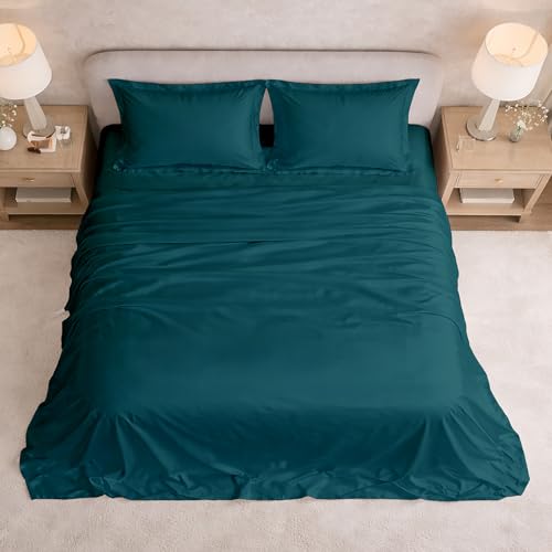 Image of Filbert Satin Bedsheet with 1 Pillow Cover | 60x90 in |300 TC | Midnight Luxe Satin Dreams Collection for Single Bed | UltraSatin Premium Bedding Set | Teal