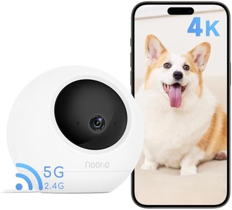 Noorio 4K Pet Indoor Camera, Plug-in 360° PTZ Home Security Cameras for Dog/Baby/Elderly, 2.4/5G WiFi Cameras for Home Security, Two-Way Audio, Smart Motion Tracking, Night Vision, T120