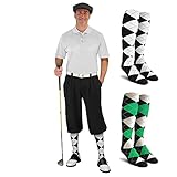 Mens Multi Style Black Golf Outfit - Matching Knickers and Cap - Two Over-The-Calf Golf Socks - Size 52