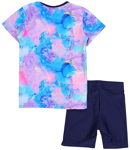 Aquarti Baby Mädchen Zweiteiler Kinder Badeanzug Bade-Set Bade T-Shirt Badehose UV-Schutz, Farbe: Tie Dye Blau Lila Rosa, Größe: 86