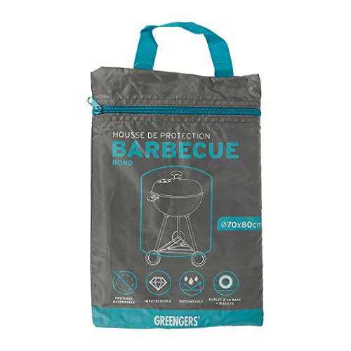 GREENGERS - Funda de protección para Barbacoa Redonda (Tipo Web), 70 x 80 cm, Impermeable y Resistente a los Rayos UV (Revestimiento 210D), Dobladillo + Anillas - Color: Gris Cover