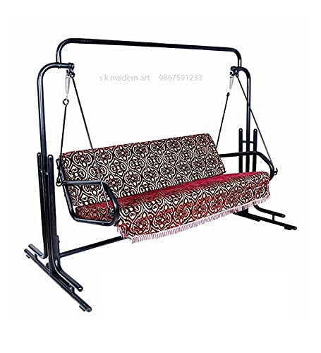 Image of Metal Three Seater Swing with Stand with Cushion (Black)