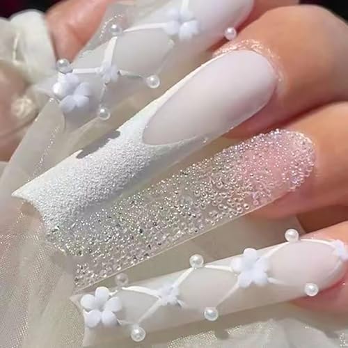 Press On Coffin Nails Long Length Glossy Full Cover Acrylic Extra Long Square False Nails with Designs Artificial Ballerina Square Fake Nails with Charm Glue Ons Fingernails for Women (SGCY209)