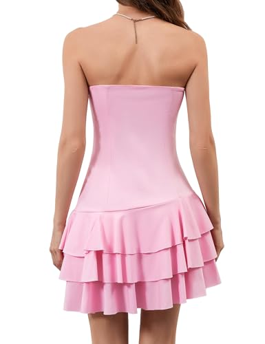 Image of Meladyan Women's 2025 Summer Strapless Tube Dress Sexy Off Shoulder Ruffle Tiered Flowy Mini Dresses