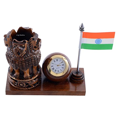 Image of Wooden Black Pen Stand Holder For Study /Office Desk table Decoration items, gifts for officers, teachers, ias, colleagues, birthday (Black Ashoka) (Black Ashoka)