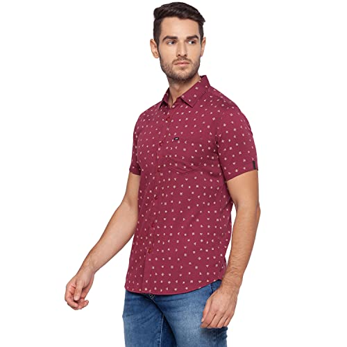 Image of Spykar Mens Cotton Coral Pink Printed Shirts