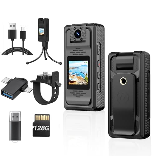 2K HD Body Camera with Audio and Video Recording, 128GB Mini Body Camera with 180° Rotating Lens, 10HR Battery & Night Vision, Wearable Bodycam for Cycling, Traveling, Vlogging, Police Law Enforcement