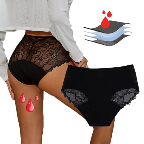 Set di costumi da bagno mestruali femminili: design in pizzo, biancheria intima a prova di perdita, adatta per ragazzi, bikini a vita bassa, Nero , S