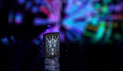 Image of Zippo Black Matte- Cyber Skull Design with Futuristic Circuitry, Refillable, (BIS Certified)
