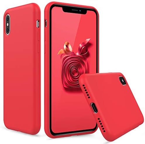 PENJOY Silicone Case for Apple iPhone Xs (2018) / iPhone X (2017) 5.8 inch, Full Body Protection Silicon Cases Support Wireless Charging Slim Rubber Cover (Red)
