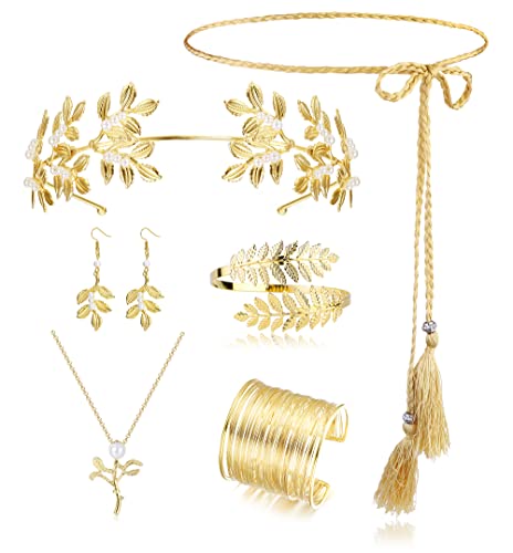🎃OCCASIONI ADATTE💕--Questi accessori dorati per costumi da dea sono molto adatti per matrimoni, cosplay, feste in costume da dea, costumi da toga, feste di ballo, Halloween, feste a tema, feste medievali, ecc. Potete condividere il set di orecchini con bracciale, bracciale, corona e diadema della dea greco-romana con vostra madre, figlia, sorelle, amanti e amici.