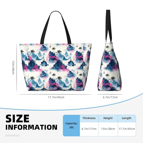 Large Beach Bags for Women Sandproof - Summer Island Print Summer Work Travel Tote Bags with Zipper2