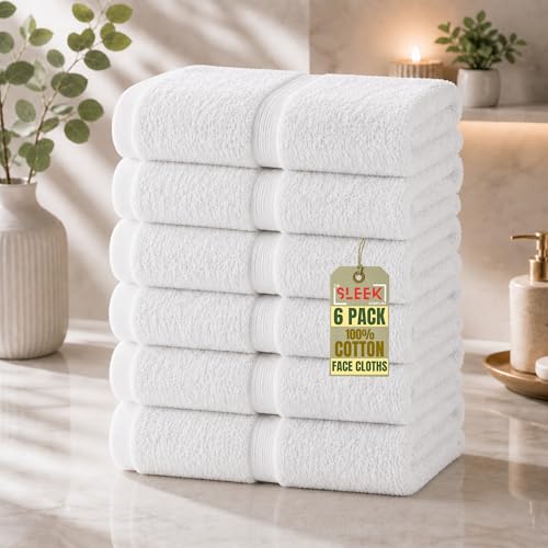 Image of 600 GSM Royal Egyptian Cotton Face Cloths (30x30cm) – Pack Of 6 – Soft & Absorbent Flannels Face Cloth – Hypoallergenic & Durable Towel – Quick Dry Face Towels for Homes, Hotels, Spas & Gyms (White)