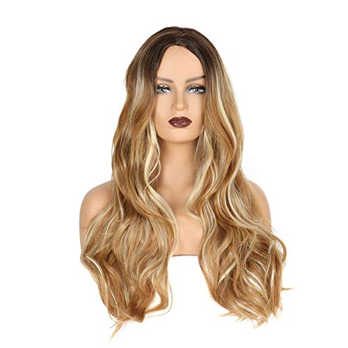 JH Foveam200% Density Wigs Blonde Long Curly Wave Wigs for Women, 22" Synthetic Hair, Daily Party,Cosplay Costume Wigs (1BT27#)