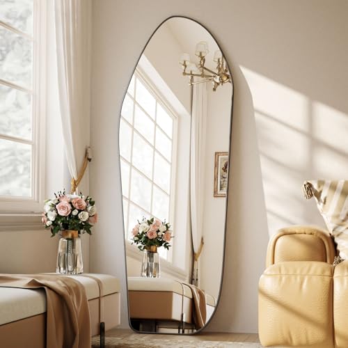 ZENOMIRRIS Full Length Mirror - 67x24 Irregular Diamond Shaped Floor Mirror Aluminum Frame Floor Mirror Full Length for Bedroom Living Room Cloakroom Decor Black