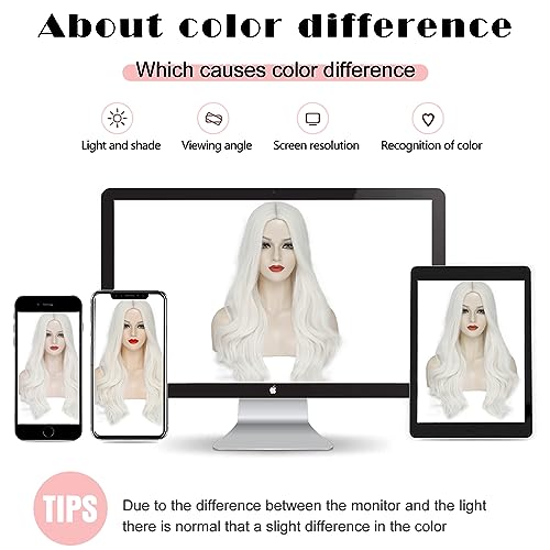 TIXBABY White Wig - 26 Inch Synthetic Wavy Wig for Women - Natural Looking - Middle Part - Daily Use & Halloween Cosplay — view 6
