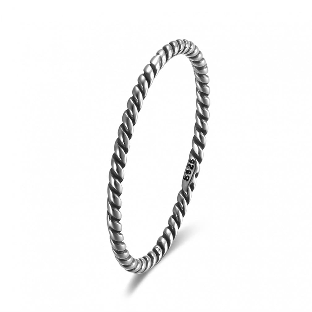 Anelli in Argento Sterling 925 da Donna Anello in ossido Sottile con Corda Intrecciata