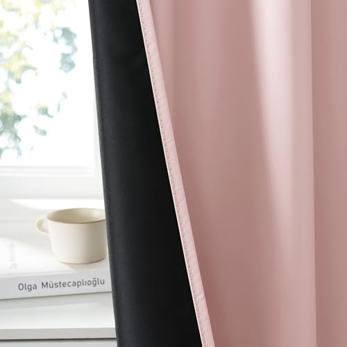 Image of RYB HOME 100% Blackout Basement Curtains 30 inches Long, Heat & UV Blocking Total Room Darkening Noise Reducing Back Tab Curtains for Bathroom RV Campers, Baby Pink, 2 Panels Set