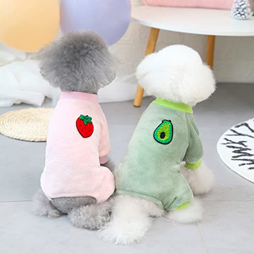 Izefia Dog Sweater Clothes Fleece Woolen Winter Warm Sweat Shirt 4 Legs Jumpsuit Pajamas Fruit Simple Sweater for Small Dog Medium Cat Green M - Image 4