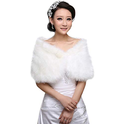 Womens White Faux Bridal Wrap Stole Shawl Cape Wedding Artificial Pearl