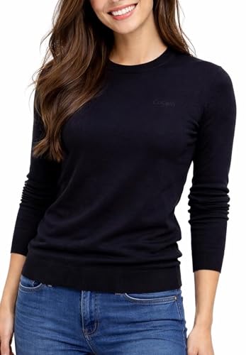 Damen Strickpullover Marine Gr. M angenehm zu tragen Pullover Markenpulli mit Logo Stickerei klassisch moderner Strickpulli Baumwolle schick Pullover Pullis Sweatshirt Sweatshirts