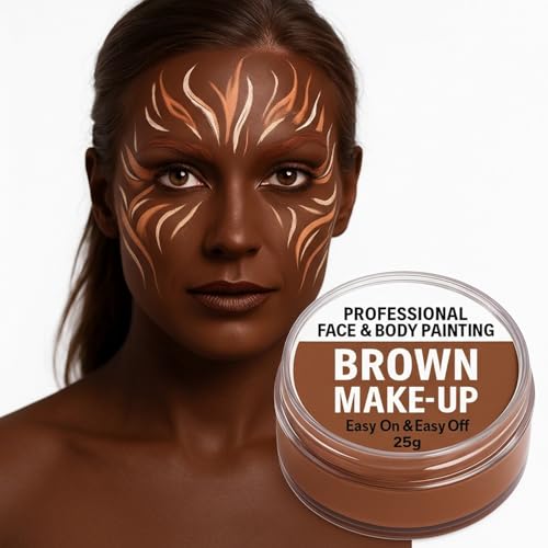 Trendandstylez Profi Theaterschminke 25g 14 Farben | Gesichtsfarbe & Bodypainting Schminke für Karneval, Halloween & Cosplay | Hautfreundlich, Dermatest | Make-up für Damen, Herren & Kinder (Braun)