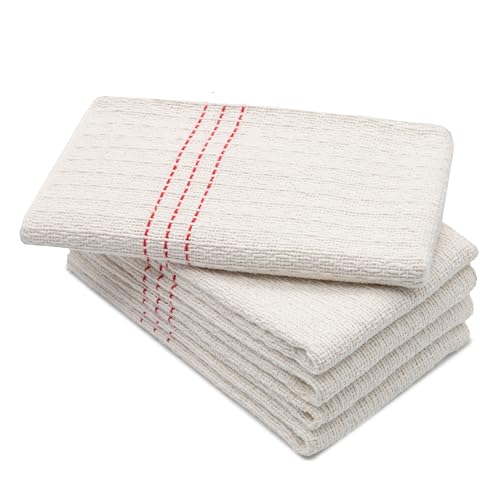 ZOLLNER 5er Set Scheuertücher - hochwertige und saugstarke Reinigungstücher - Mischgewebe - waschbar bis 60°C - 55x60cm in Natur mit roten Streifen