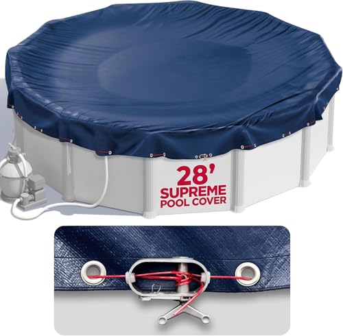 28 ft Round Pool Cover for Above Ground Pools Above Ground Pool Cover Swimming Pool Cover Winter Pool Cover Keeps Out Debris Cold and UV Resistant Supreme Mesh Navy Blue