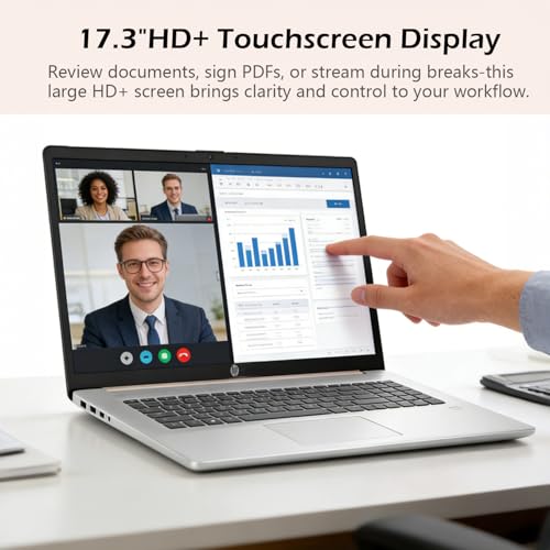 Image of HP Essential 17.3 inch HD+ Touchscreen Laptop, Intel Core i7-1355U, Up to 5.0GHz, 16GB DDR4 RAM, 1TB SSD, Wi-Fi 6, Fingerprint Reader, Webcam, Backlit Keyboard, Windows 11 Home, Pale Rose Gold