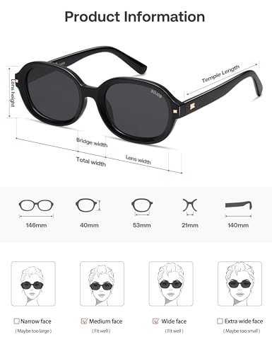 SOJOS Retro Trendy Oval Round Polarized Sunglasses Womens Mens, 80s 90s Vintage Sunnies SJ26034