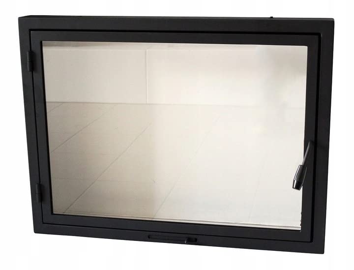 Porta per Forno e Caminetto 60 x 50 cm con Vetro - Porta in Ghisa per Forno a Pietra e Pizza - Apertura a Destra, Maniglia a Sinistra