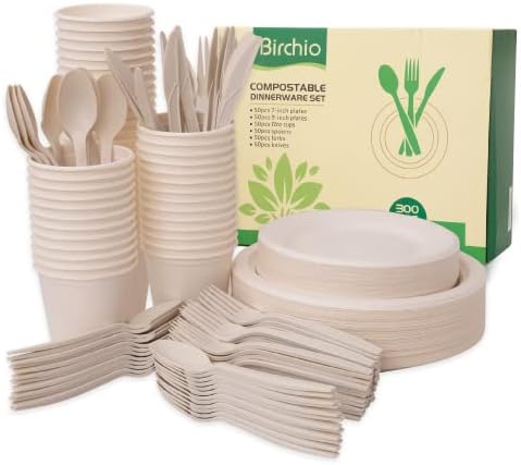 300 Piece (50 Sets) Biodegradable Paper Plates Set (EXTRA LONG UT...