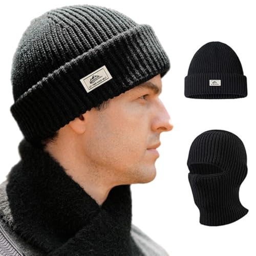 FonVan Mützen für Herren Winter, Warmes Strick Skimützen, Strickmützen, Winter Knit Hut für Männer, Balaclava, Thermische Sturmhaube Gesichtshaube 2 in 1 Mützen, geeignet zum Skifahren, Laufen