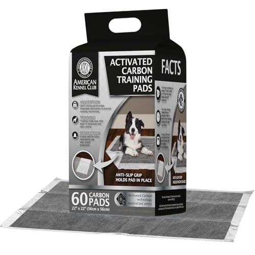 American Kennel Club Charcoal Puppy Training Pads, with Anti-Slip Adhesive Backing, Quick Dry Gel and Activated Carbon Odor Control (Charcoal, 22' x 22' - Pack of 60)