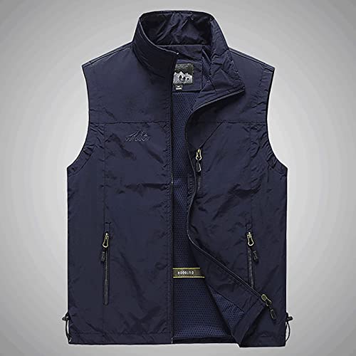 RTRDE Men's Outdoor Casual Full Zip Stand Collar Fishing Work Safari Travel Vest Sleeveless Jacket Hiking Coat, XL-4XL3