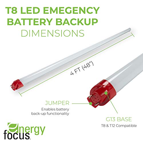 Redcap LED T8 Battery Backup Lamp, 5000K, 11W, 4ft, Direct Wire, Single-Ended Power (Case of 15)