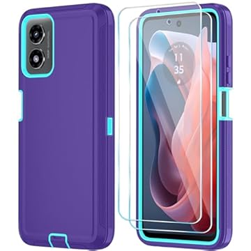 Qinmay Capa para Motorola Moto G Play 2024 4G com protetor de tela HD, capa para celular Moto G Play 4G 2024 à prova de choque com 3 camadas para Motorola Moto G Play 2024 (roxo azul celeste)
