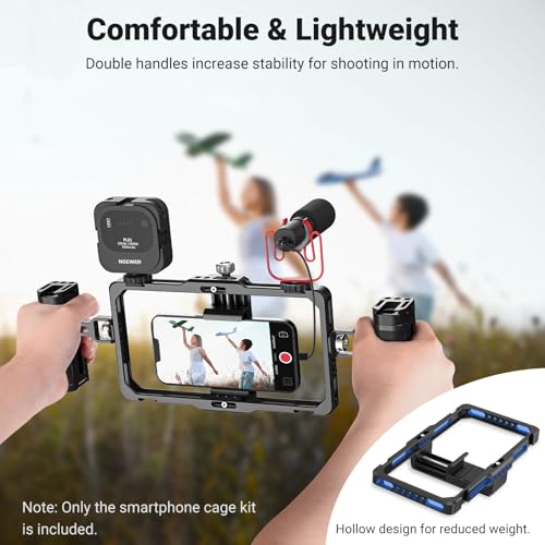 Image of NEEWER Upgraded Phone Rig Vlogging Kit, Video Stabilizer with Dual Handle, Wireless Mic Clip Slot for TikTok YouTube, Compatible with SmallRig iPhone 17 Pro Max 16 16e 15 Galaxy S25 Ultra, PA009