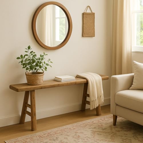 Artissance Handmade Wooden Entryway Bench, Vintage Noodle Bench for Living Room, Bedroom, or Entryway, End of Bed Bench, Weathered Natural Wood Bench Indoor Farmhouse Decor
