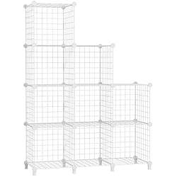 Estanterias Metalicas Modulares Baratas AWTATOS Estante de Almacenamiento de Cubos de Alambre, 9 Cubos, Organizador de Cubos de Almacenamiento modulares, Estante de Alambre de Hierro Multiuso, Estante para Sala de Estar, hogar, Blanco