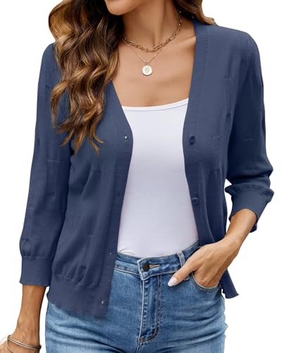 3/4 Sleeve Cardigan for Women Lightweight Summer Cardigan Open Front Cropped Shrugs Knit Sweater Tops