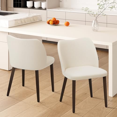 Image of Wooden Dining Chairs Set of 2, Upholstered Kitchen Dining Room Chair, Modern Fabric Farmhouse Dinner Chair for Restaurant & Cafe, Beige