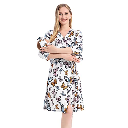 Image of Galabloomer Maternity Robe and Baby Receiving Blanket, Matching Mommy Labor Delivery Robe and Swaddle Set Little Red Heart