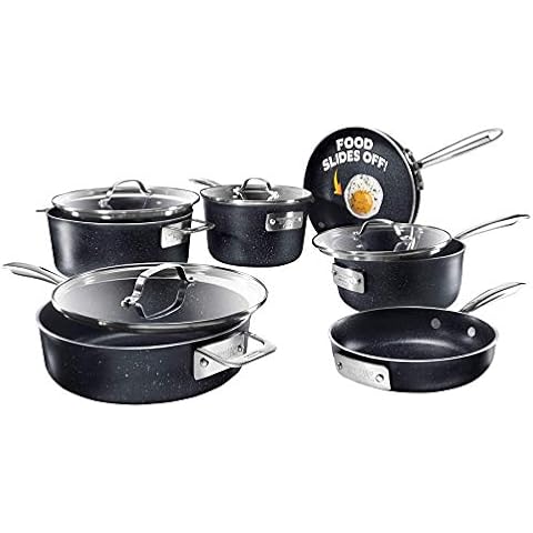 Granitestone Diamond Pro Stahl Stapelbares Töpfe- und Pfannen-Set Stackmaster Komplett 10-teiliges platzsparendes Ultra-Antihaft-Kochgeschirr 100 Prozent PFOA-frei und spülmaschinenfest Cover