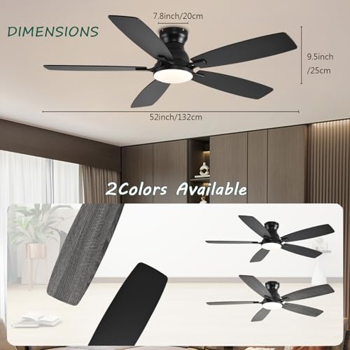 Noiseless DC Reversible 52inch Ceiling Fan with Lights & Remote Control for Bedroomindoors/outdoors