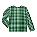 Fashion Green Plaid Pattern Boys Rash Guard Swim Shirts Long Sleeve UPF 50+ Quick Dry Sun Protection Shirt Swimwear Surf Tops for Toddler Kid Fishing Swimming Outdoor 11-12T